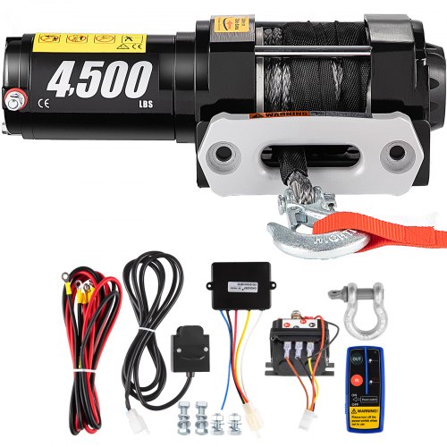 VEVOR Truck Winch 4,500LBS, Electric Winch Synthetic Rope 12V, Power Winch with Wireless Remote Control, Handlebar-Mounted Rocker and Powerful Motor for UTV, ATV Wrangler Accessories in Car Lift