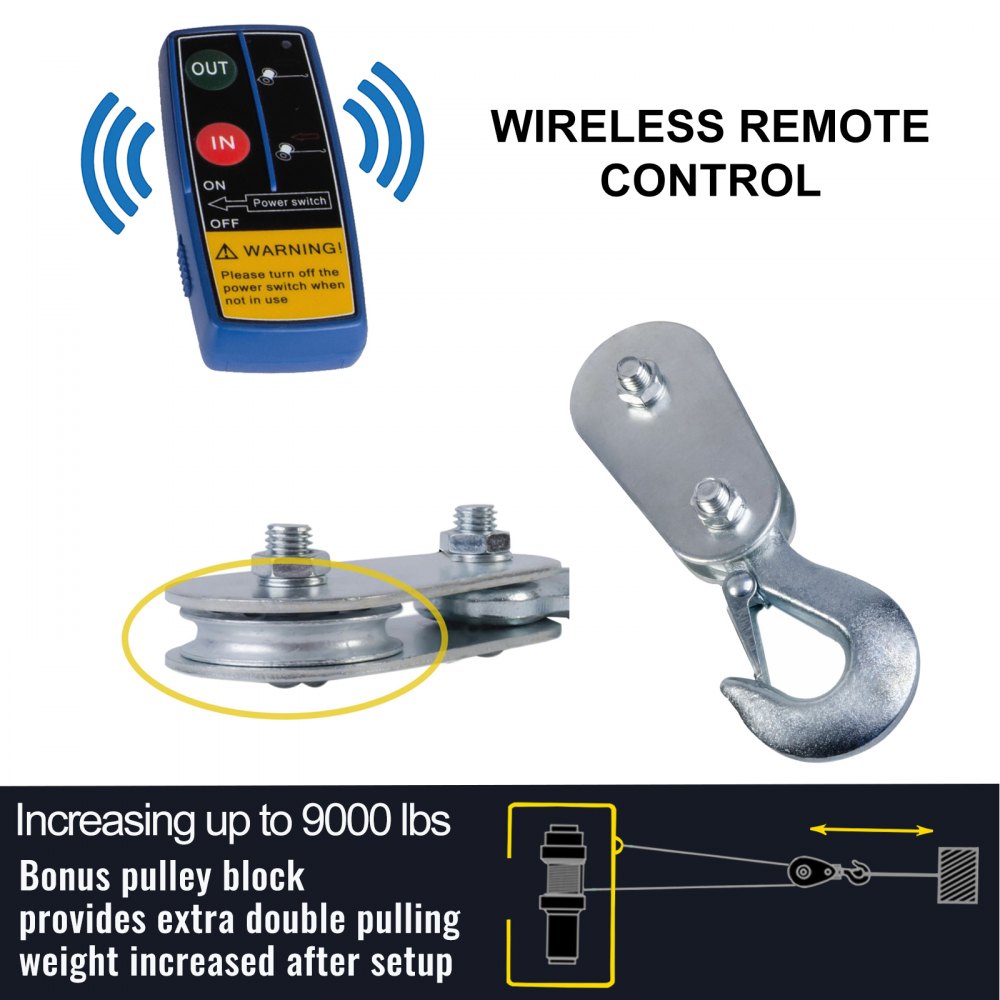 VEVOR Electric Winch 4500lb Load Capacity Truck Winch Compatible with Jeep Truck SUV 43ft/13m Synthetic Rope 12V Power Winch with Wireless Remote Control, Powerful Motor for ATV UTV Off Road Trailer