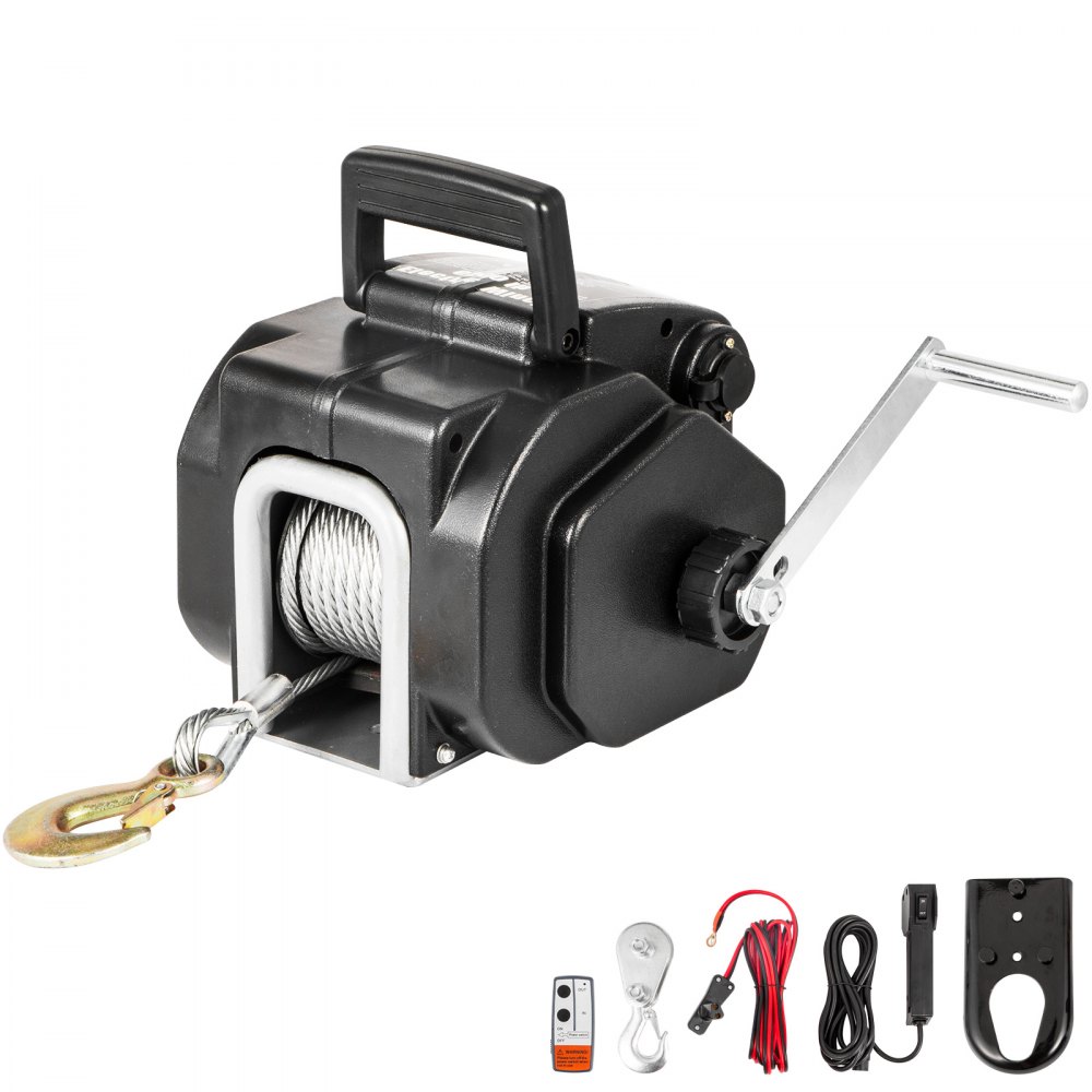 VEVOR Electric Winch 12V DC, Portable Trailer Winch 6,500 lbs, Pulling Capacity Power Winch with Powerful Motor and Hand Crank, Steel Cable Winch with Wireless Remote Control for Baot, UTV, ATV