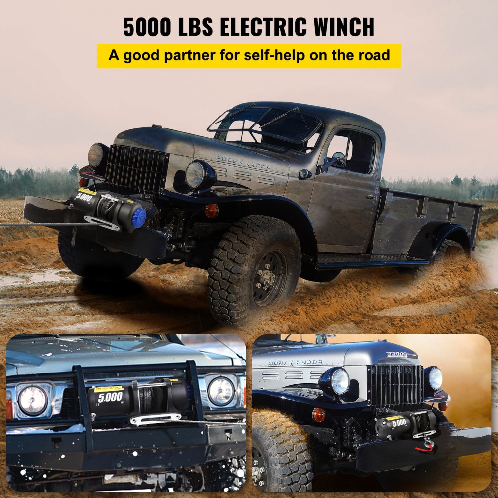 VEVOR Electric Winch, 5000 lbs Capacity, 42.6'/13m Synthetic Rope, Waterproof ATV UTV Winches with Wireless Remote and Corded Control & Hawse Fairlead, for Towing Jeep Off Road SUV Truck Car Trailer