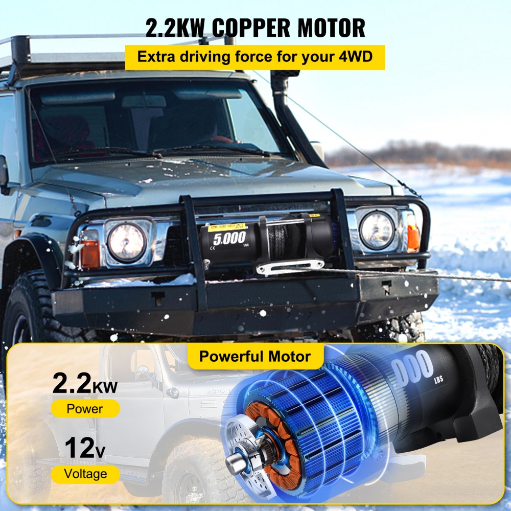 VEVOR Electric Winch, 5000 lbs Capacity, 42.6'/13m Synthetic Rope, Waterproof ATV UTV Winches with Wireless Remote and Corded Control & Hawse Fairlead, for Towing Jeep Off Road SUV Truck Car Trailer