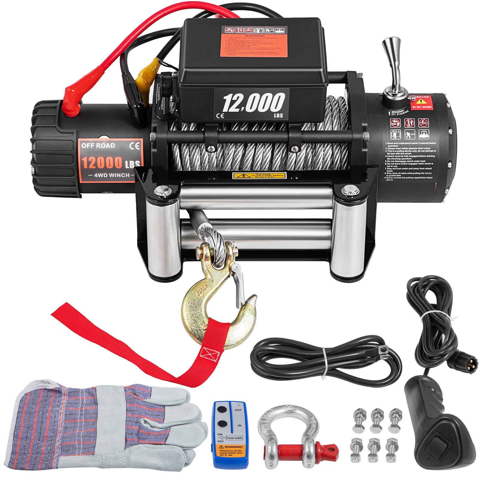 VEVOR 12V Electric Winch 12000 LBS Steel Cable 9MM X 24M Wireless ATV 4WD Winch