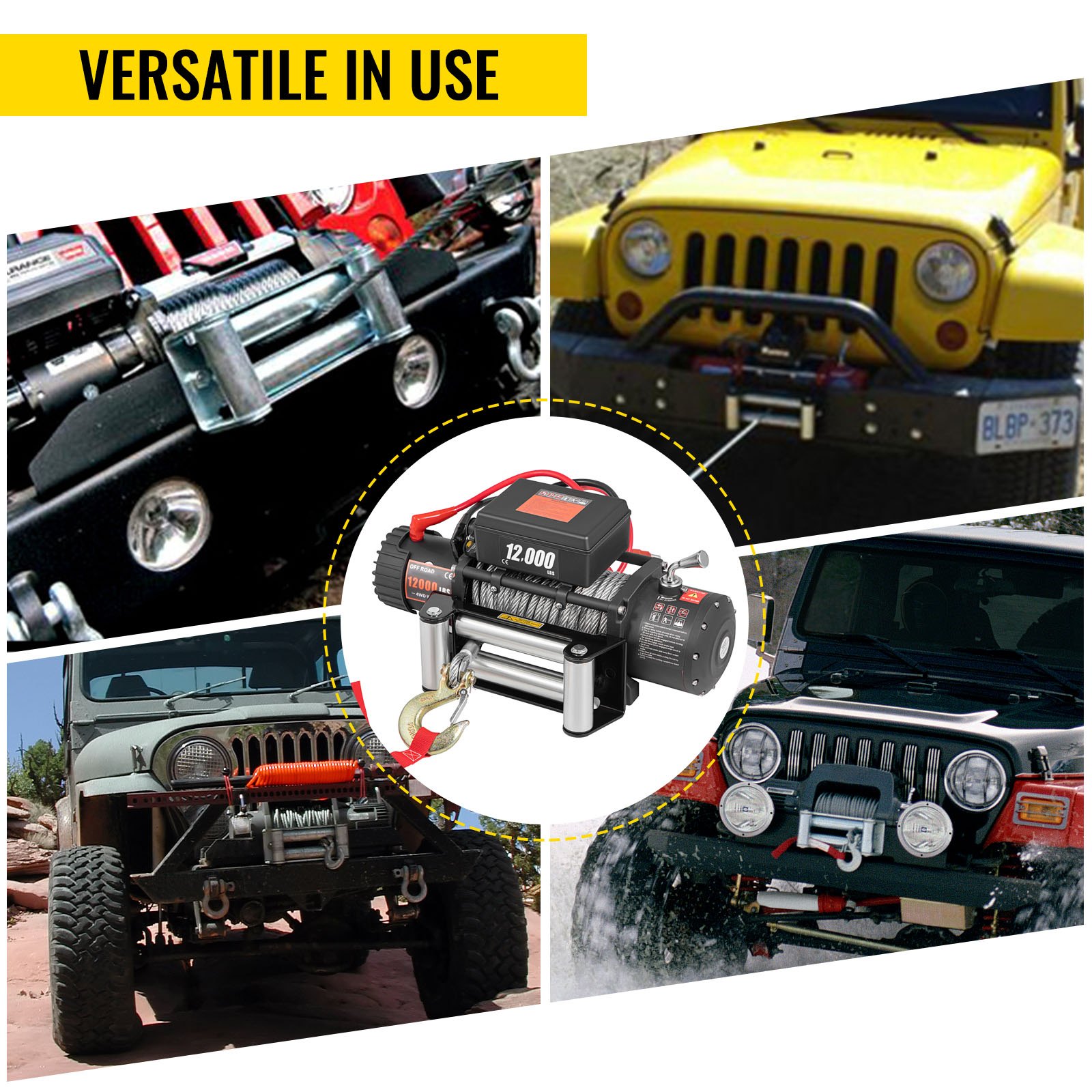 VEVOR 12V Electric Winch 12000 LBS Steel Cable 9MM X 24M Wireless ATV 4WD Winch