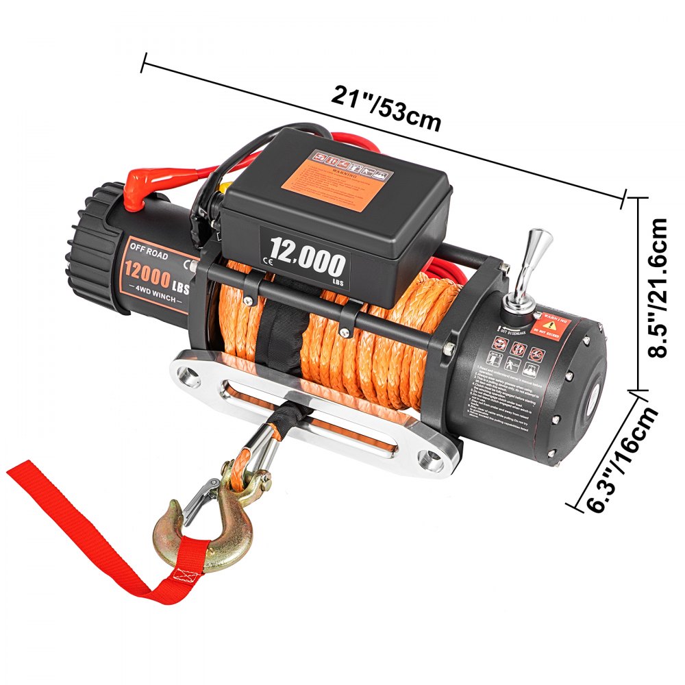 VEVOR 12V Electric Winch 12000 LBS Synthetic Rope 9MM X 24M Orange ATV/UTV Winch