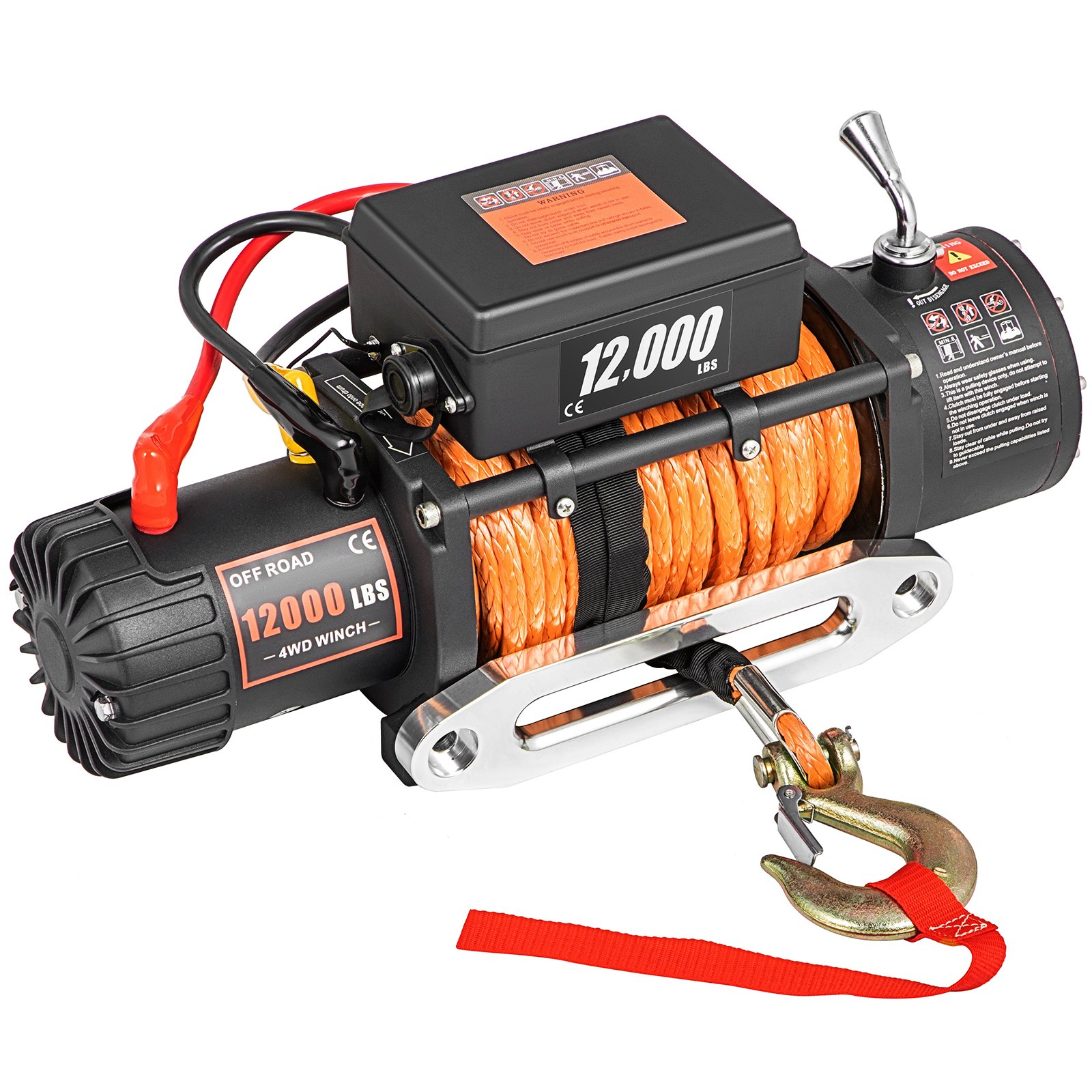 VEVOR 12V Electric Winch 12000 LBS Synthetic Rope 9MM X 24M Orange ATV/UTV Winch