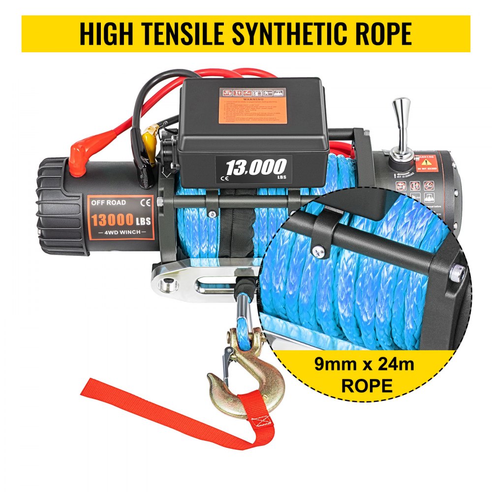 VEVOR 12V Electric Winch 13000 LBS Synthetic Rope 9MM X 24M 265:1 ATV/UTV Winch