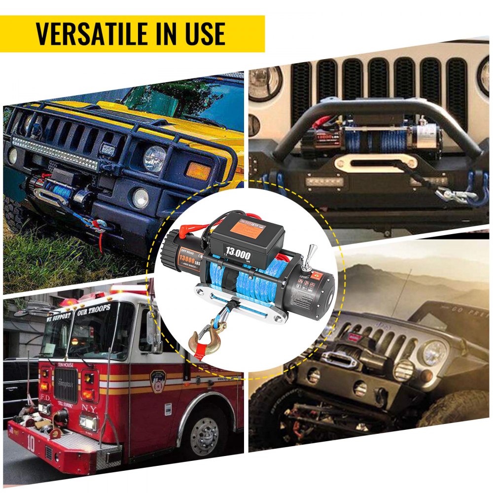 VEVOR 12V Electric Winch 13000 LBS Synthetic Rope 9MM X 24M 265:1 ATV/UTV Winch
