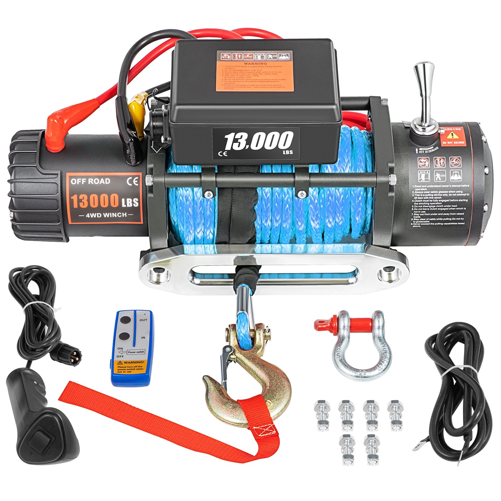 VEVOR 12V Electric Winch 13000 LBS Synthetic Rope 9MM X 24M 265:1 ATV/UTV Winch