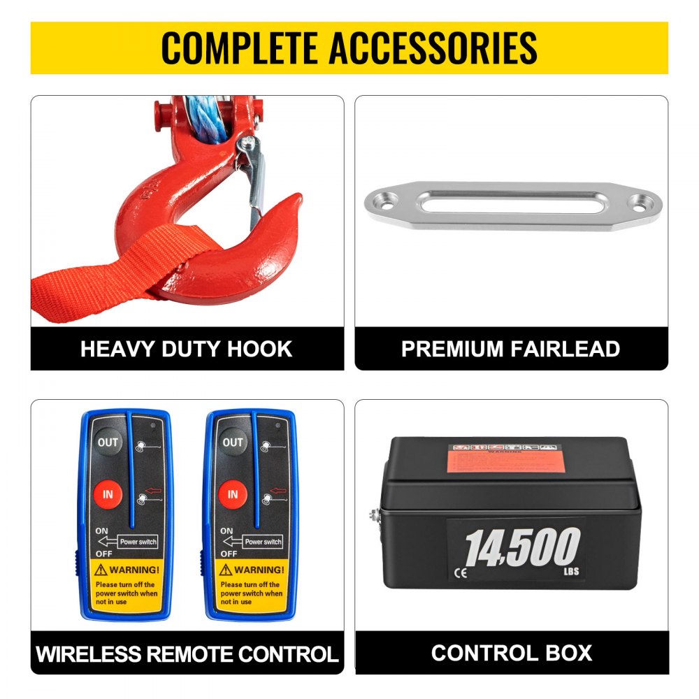 VEVOR 12V Electric Winch 14500 LBS Synthetic Rope 9MM X 26M Wireless ATV Winch