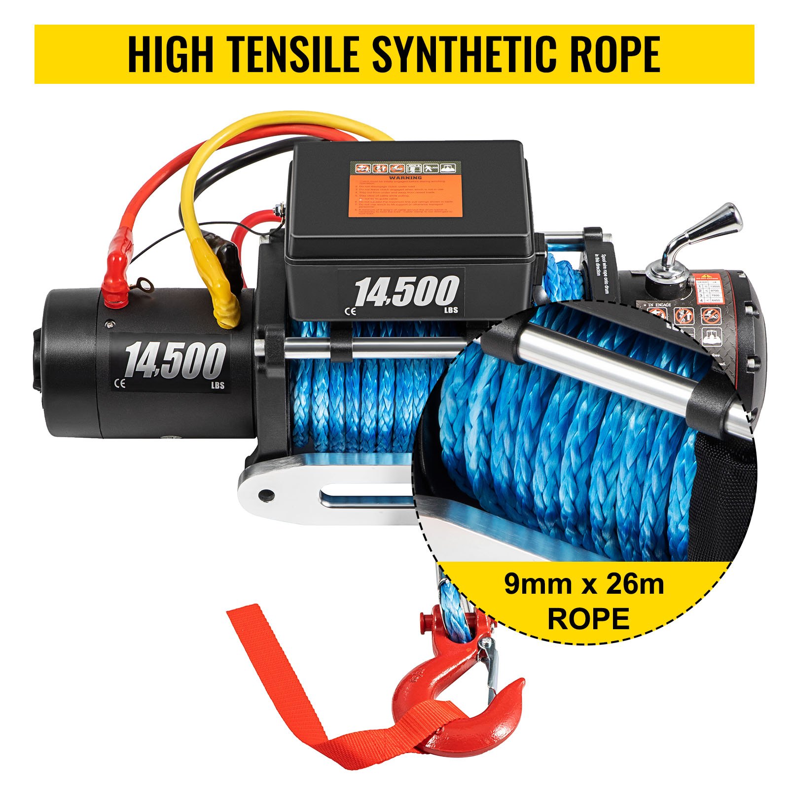 VEVOR 12V Electric Winch 14500 LBS Synthetic Rope 9MM X 26M Wireless ATV Winch