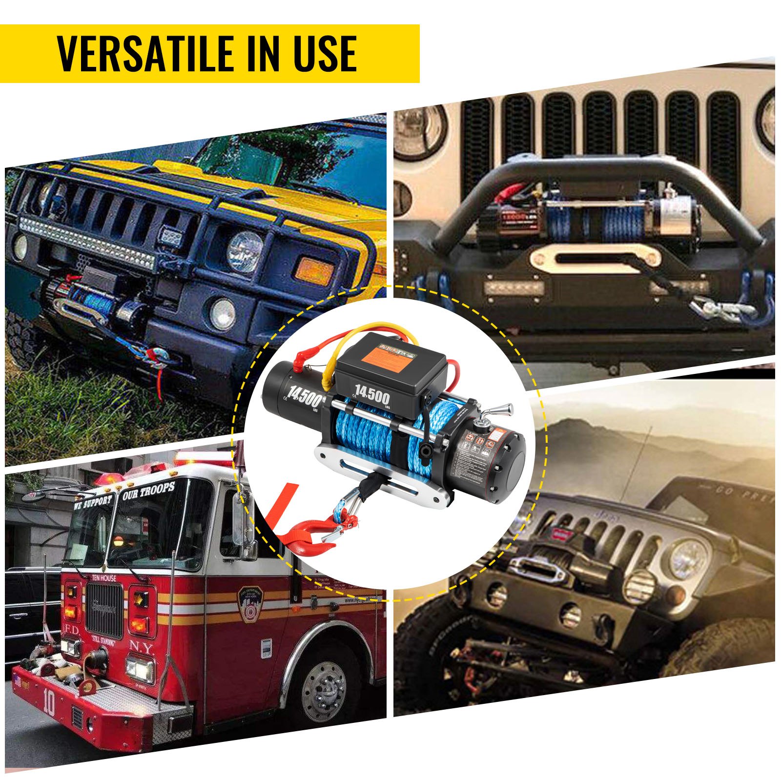 VEVOR 12V Electric Winch 14500 LBS Synthetic Rope 9MM X 26M Wireless ATV Winch