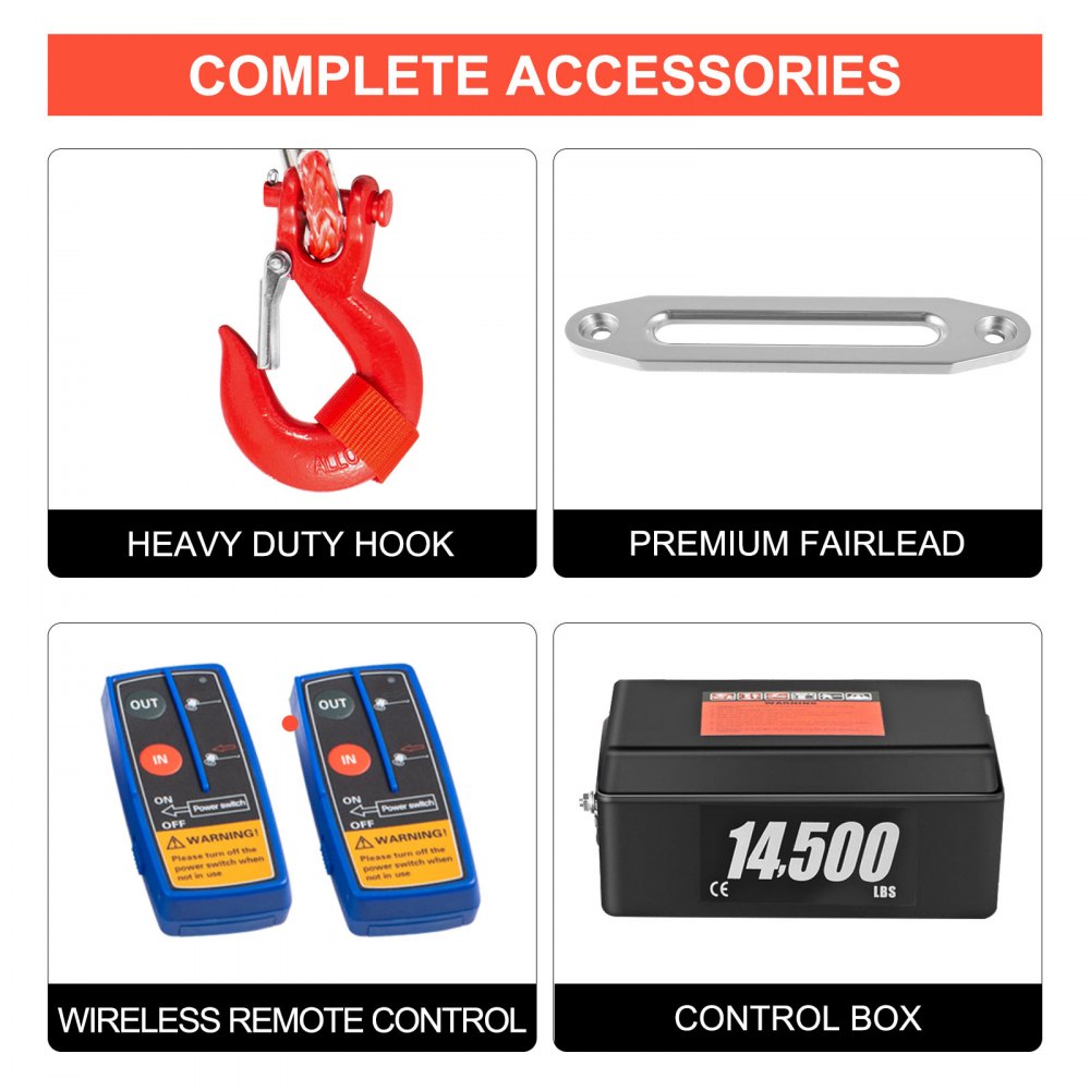 VEVOR 12V Electric Winch 14500LBS Synthetic Rope 9.5MMX26M Wireless ATV Winch