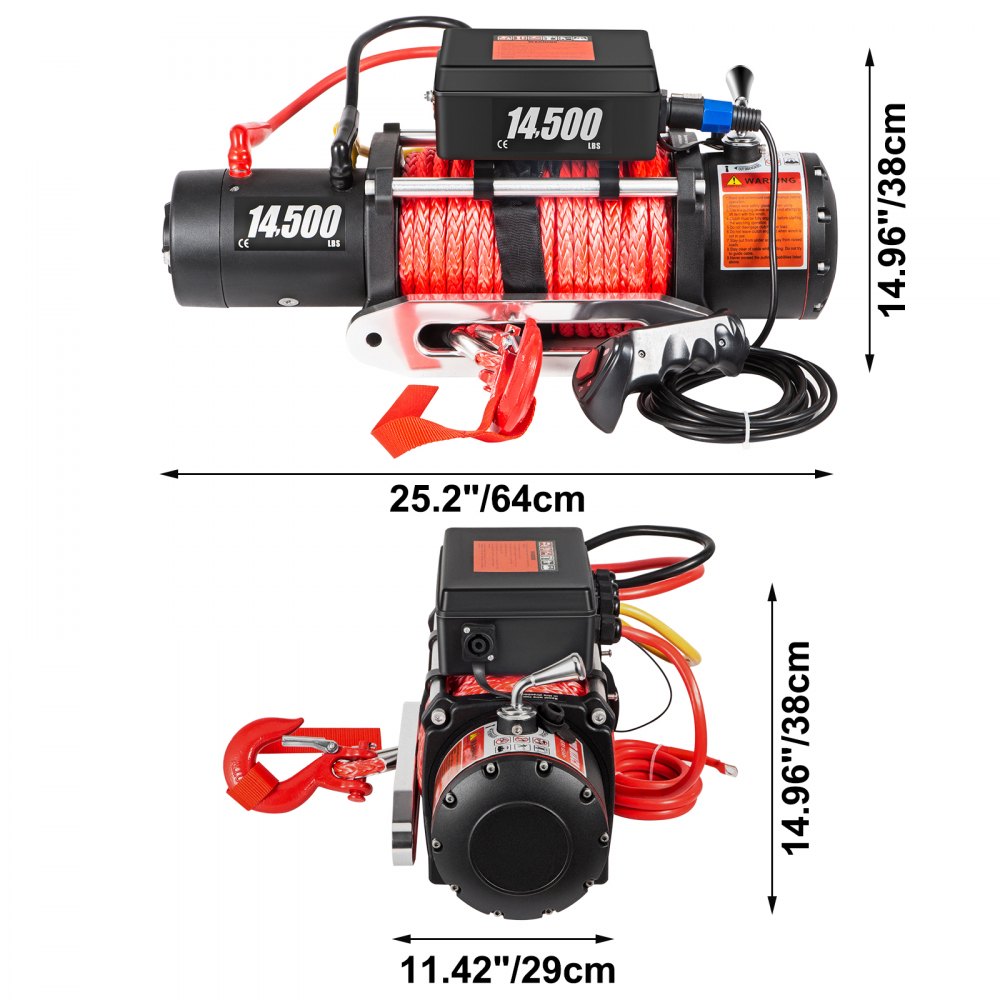 VEVOR 12V Electric Winch 14500LBS Synthetic Rope 9.5MMX26M Wireless ATV Winch