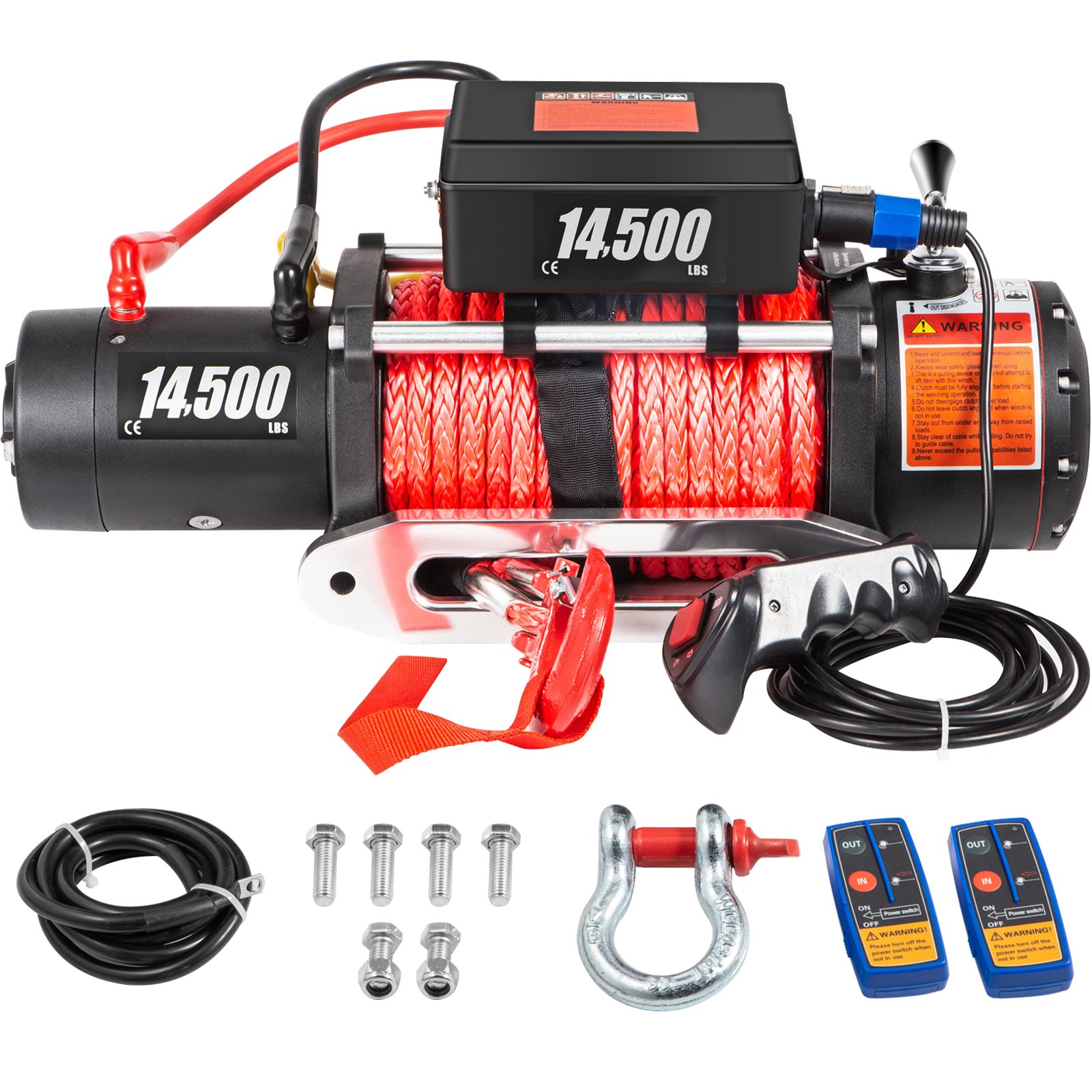 VEVOR 12V Electric Winch 14500LBS Synthetic Rope 9.5MMX26M Wireless ATV Winch
