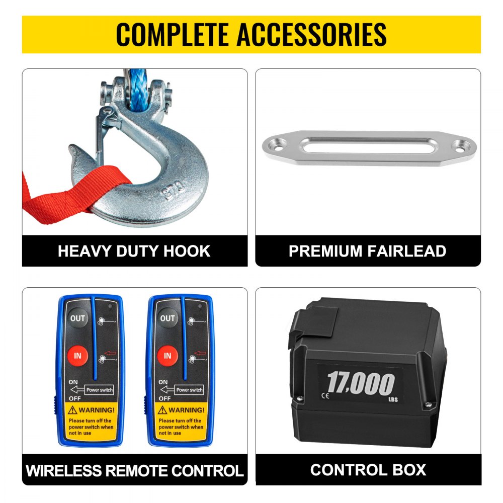 VEVOR 12V Electric Winch 20000 LBS Synthetic Rope 13MM X 26M Wireless ATV Winch