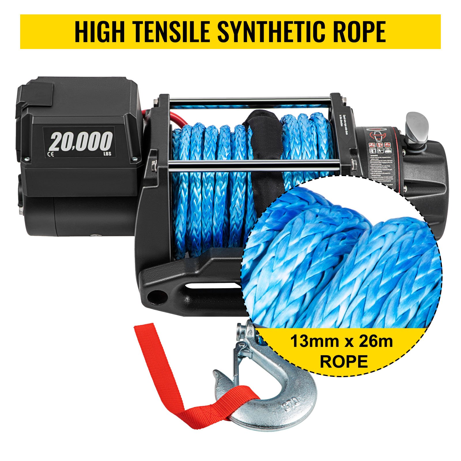 VEVOR 12V Electric Winch 20000 LBS Synthetic Rope 13MM X 26M Wireless ATV Winch