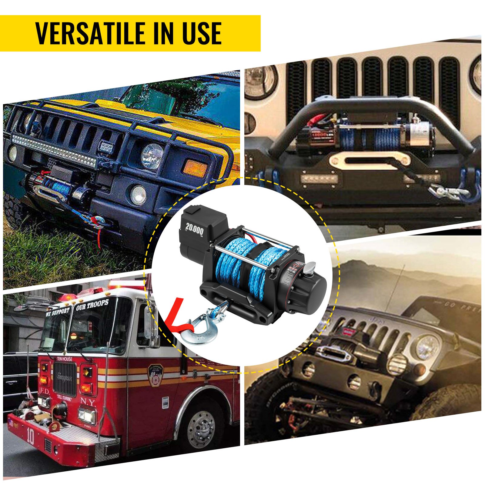 VEVOR 12V Electric Winch 20000 LBS Synthetic Rope 13MM X 26M Wireless ATV Winch