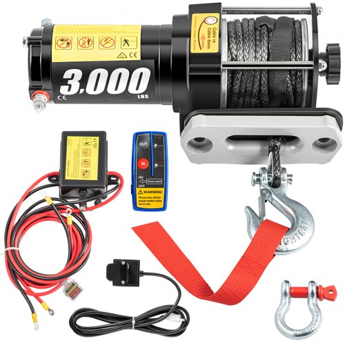 VEVOR 12V Electric Winch 3000 LBS Synthetic Rope 5.5MM X 9M Wireless ATV Winch