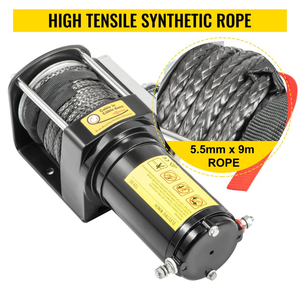 VEVOR 12V Electric Winch 3000 LBS Synthetic Rope 5.5MM X 9M Wireless ATV Winch