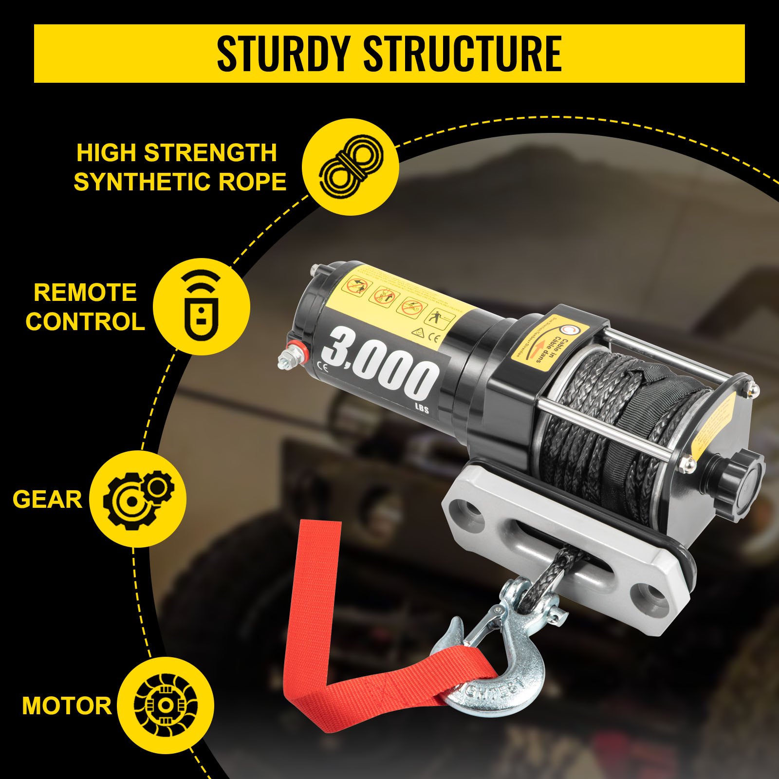 VEVOR 12V Electric Winch 3000 LBS Synthetic Rope 5.5MM X 9M Wireless ATV Winch