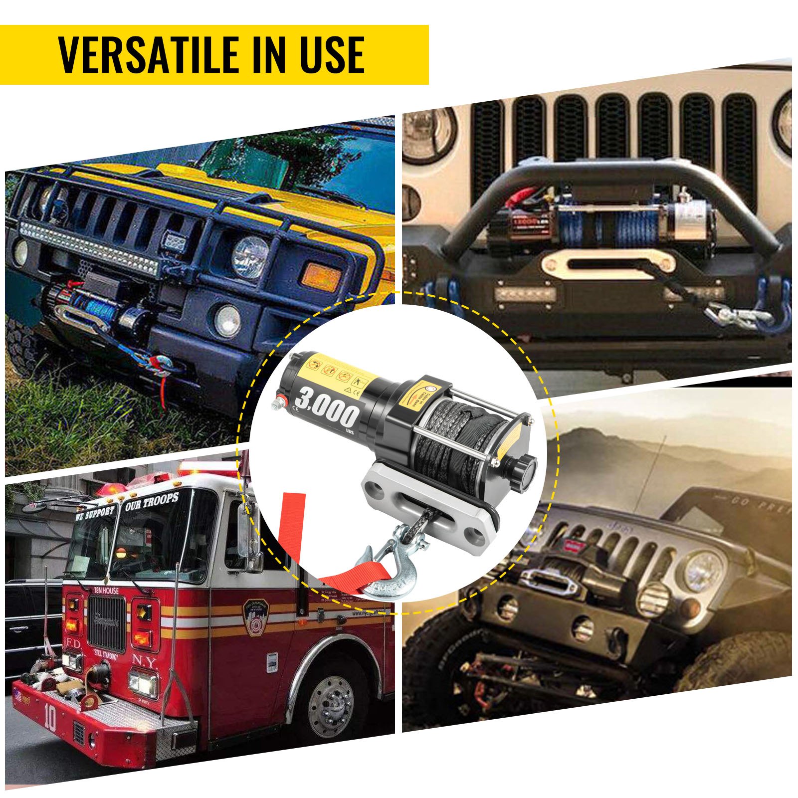 VEVOR 12V Electric Winch 3000 LBS Synthetic Rope 5.5MM X 9M Wireless ATV Winch