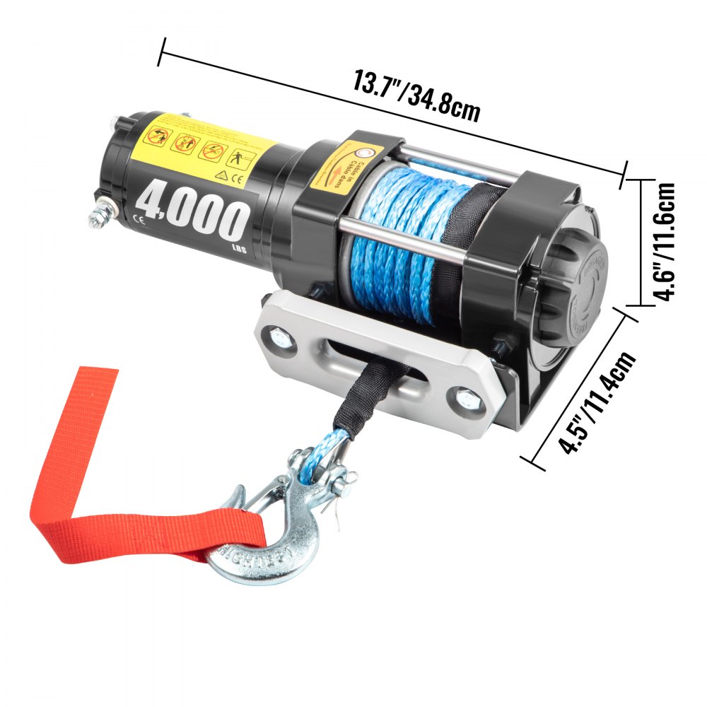 VEVOR 12V Electric Winch 4000LBS Synthetic Rope 6MMX10M Wireless ATV 4WD Winch