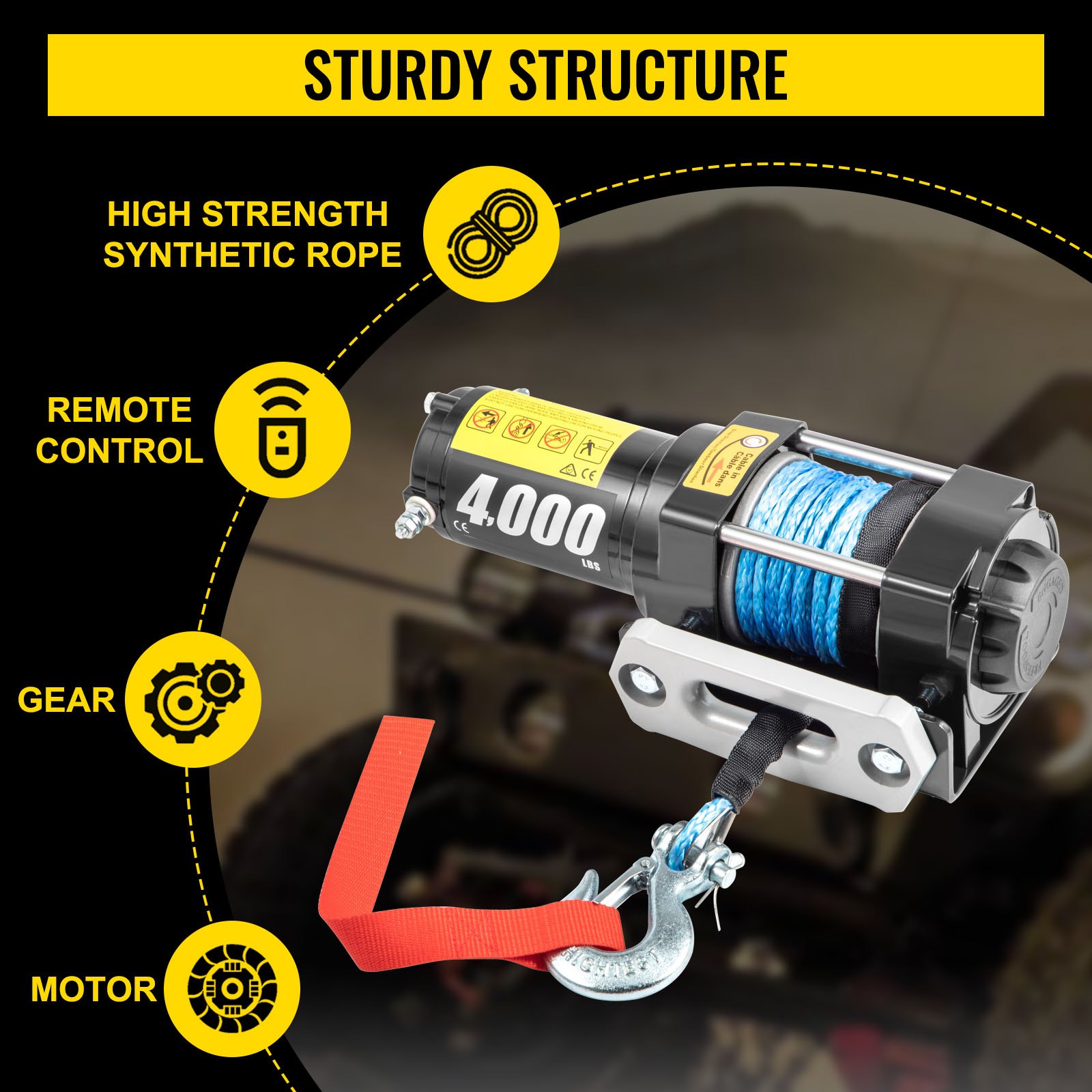 VEVOR 12V Electric Winch 4000LBS Synthetic Rope 6MMX10M Wireless ATV 4WD Winch