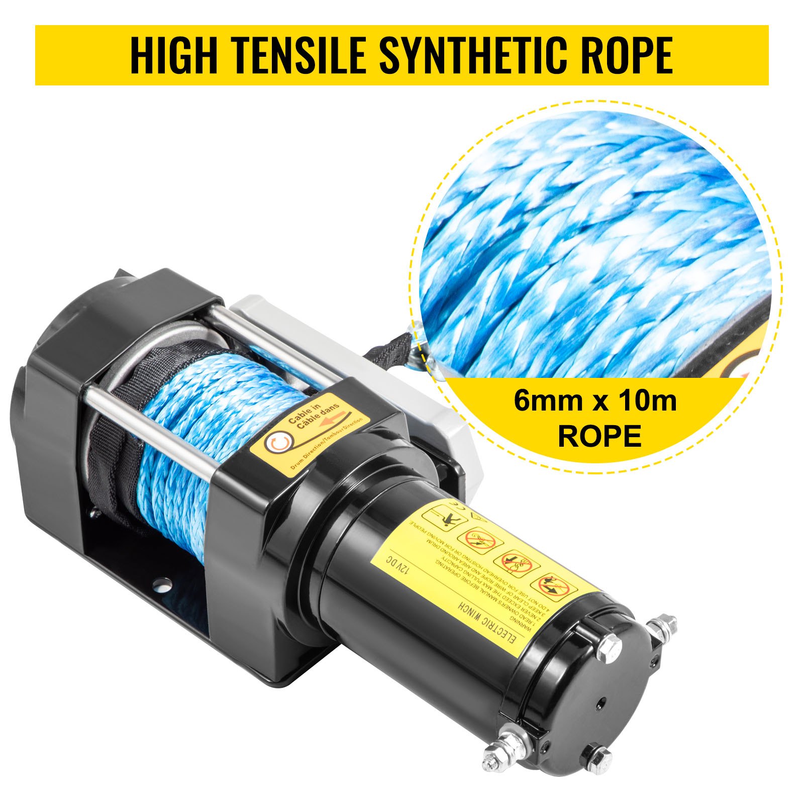 VEVOR 12V Electric Winch 4000LBS Synthetic Rope 6MMX10M Wireless ATV 4WD Winch
