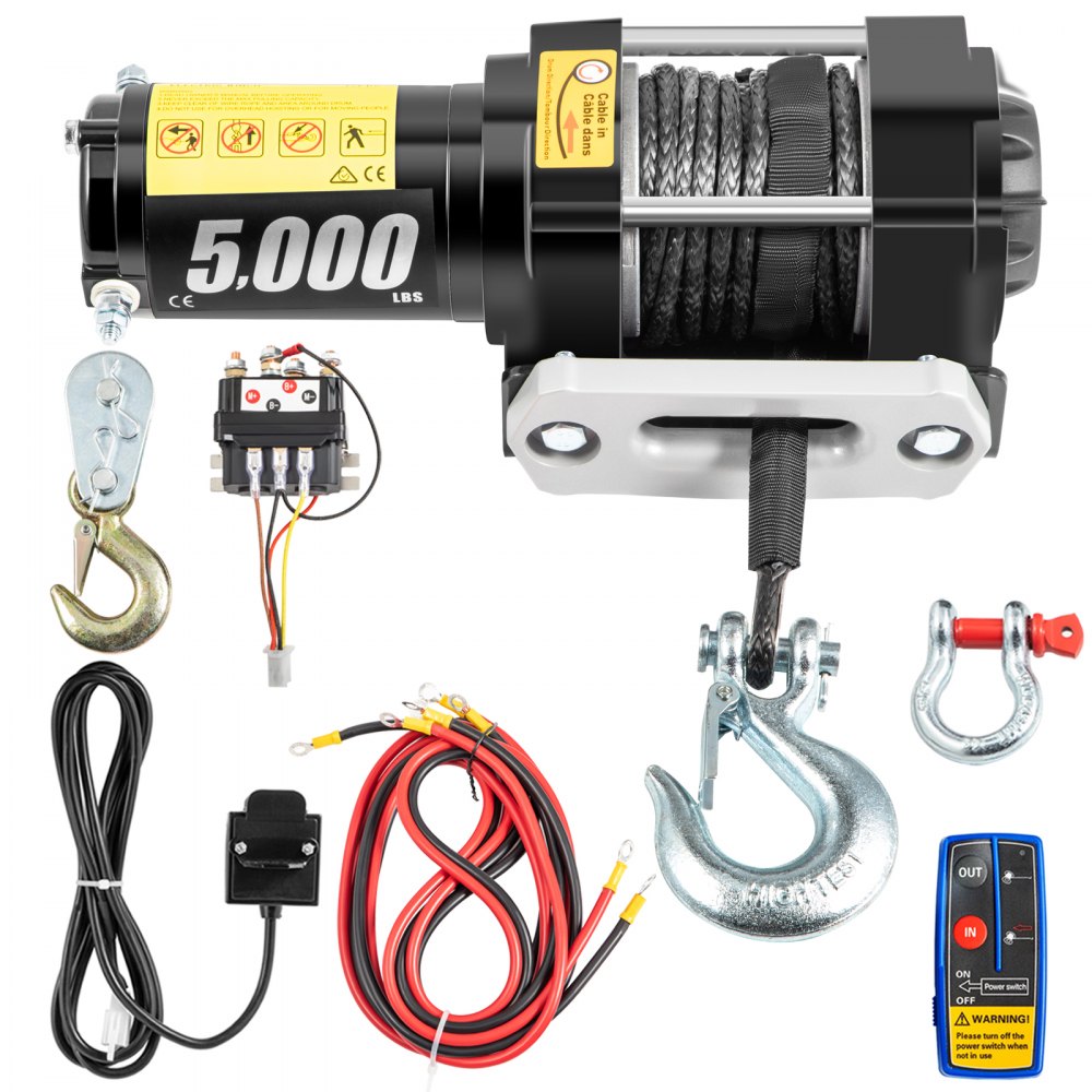 VEVOR 12V Electric Winch 5000 LBS Synthetic Rope 6MM X 15M Wireless ATV Winch