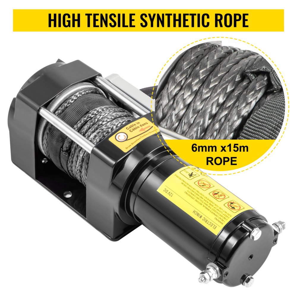 VEVOR 12V Electric Winch 5000 LBS Synthetic Rope 6MM X 15M Wireless ATV Winch