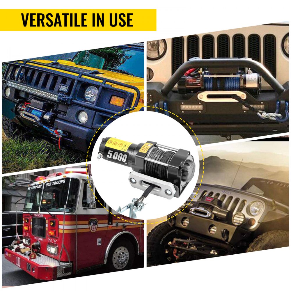 VEVOR 12V Electric Winch 5000 LBS Synthetic Rope 6MM X 15M Wireless ATV Winch