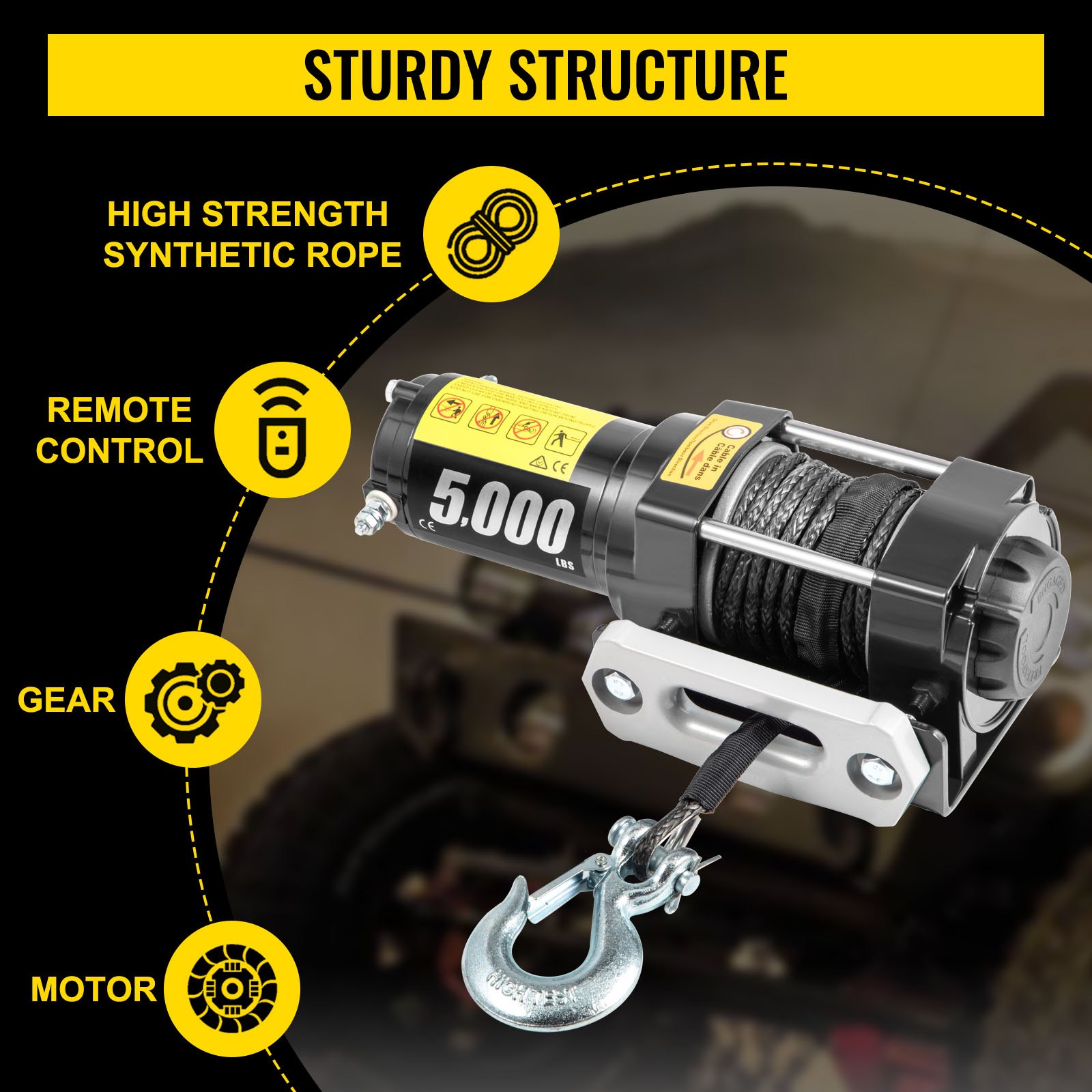 VEVOR 12V Electric Winch 5000 LBS Synthetic Rope 6MM X 15M Wireless ATV Winch