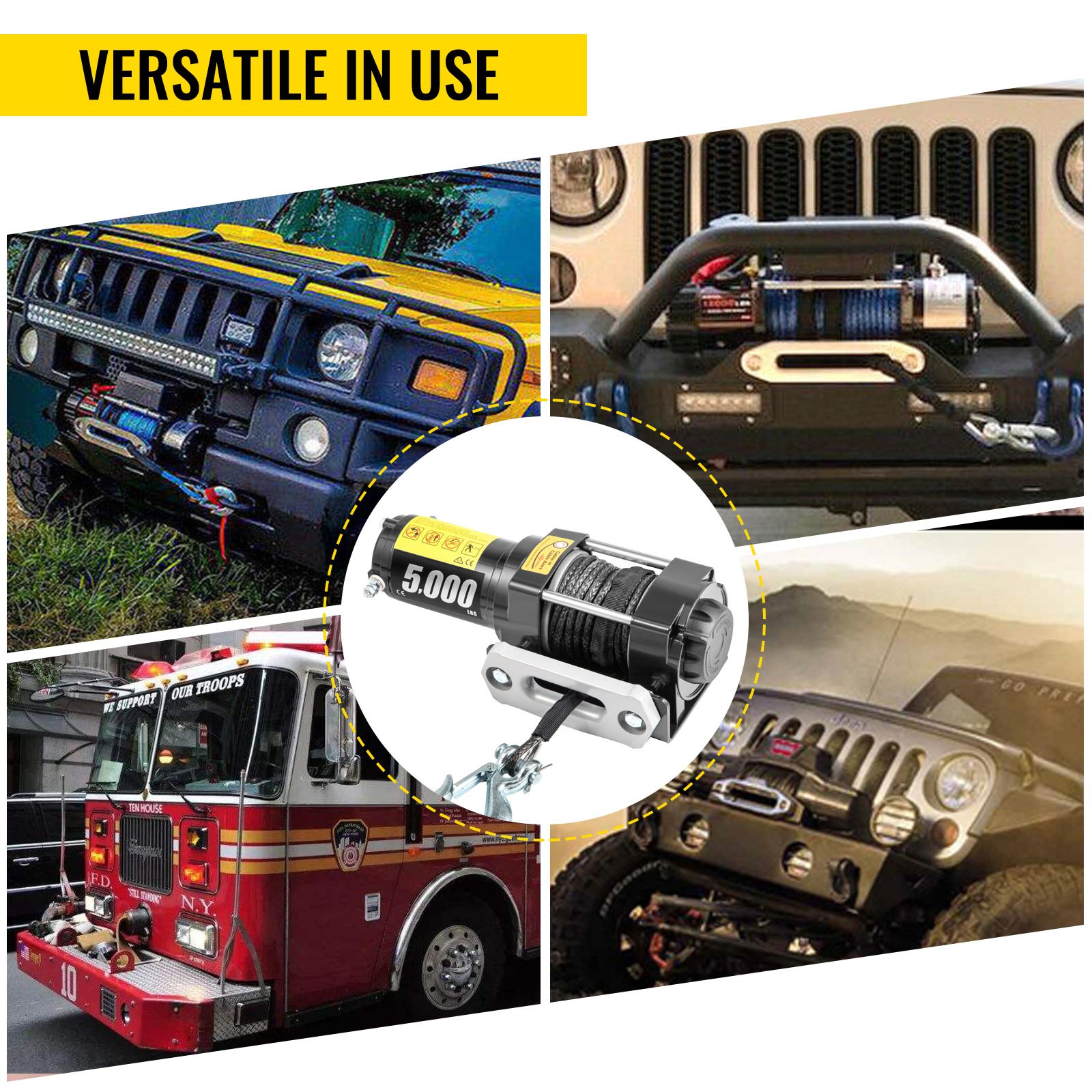 VEVOR 12V Electric Winch 5000 LBS Synthetic Rope 6MM X 15M Wireless ATV Winch