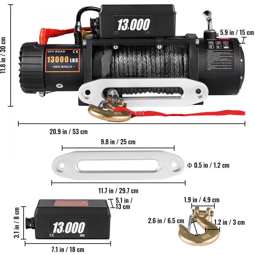 VEVOR Electric Winch 13000lb Load Capacity Truck Winch Compatible with Jeep Truck SUV 65ft/20m Synthetic Rope 12V Power Winch with Wireless Remote Control, Powerful Motor for ATV UTV Off Road Trailer
