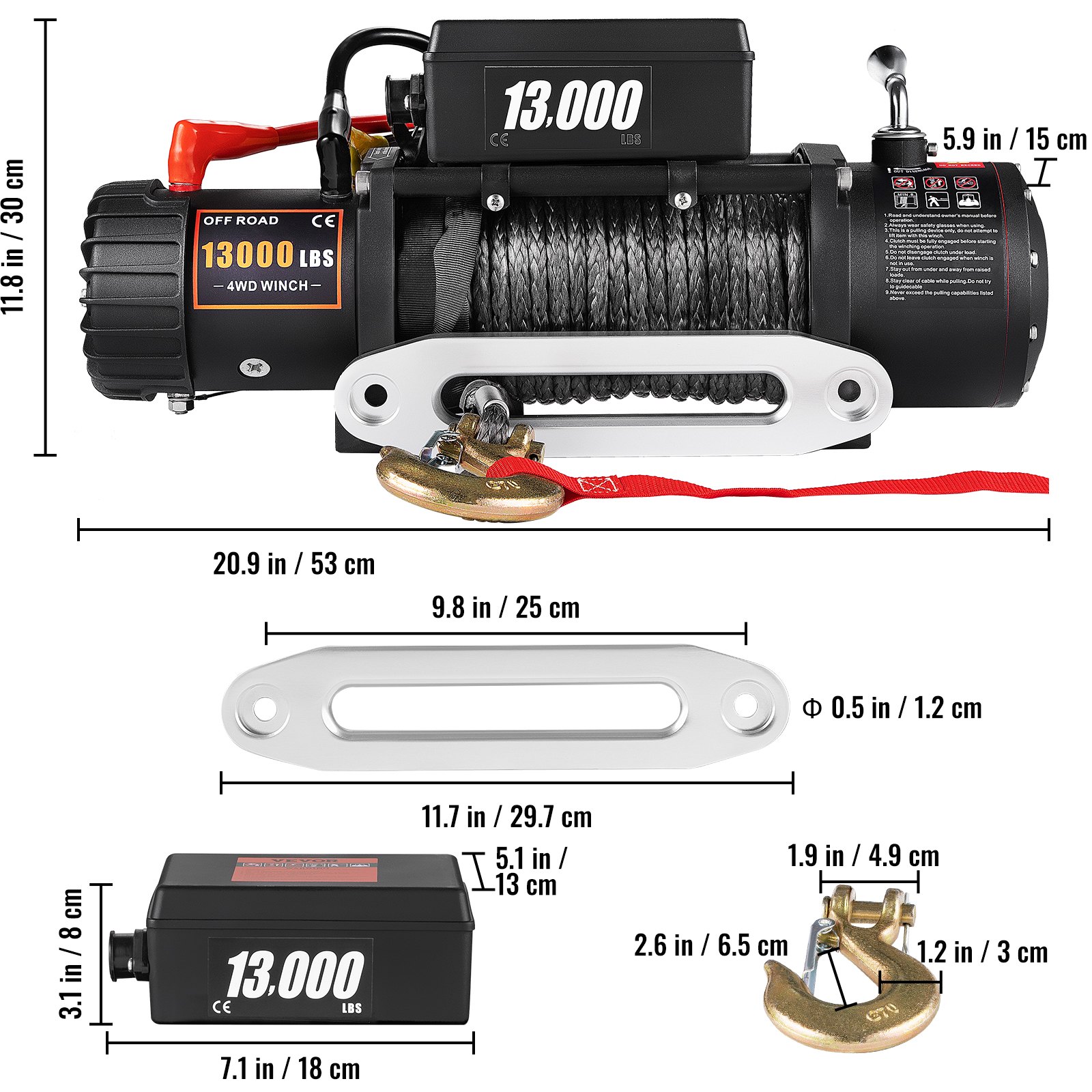 VEVOR Electric Winch 13000lb Load Capacity Truck Winch Compatible with Jeep Truck SUV 65ft/20m Synthetic Rope 12V Power Winch with Wireless Remote Control, Powerful Motor for ATV UTV Off Road Trailer