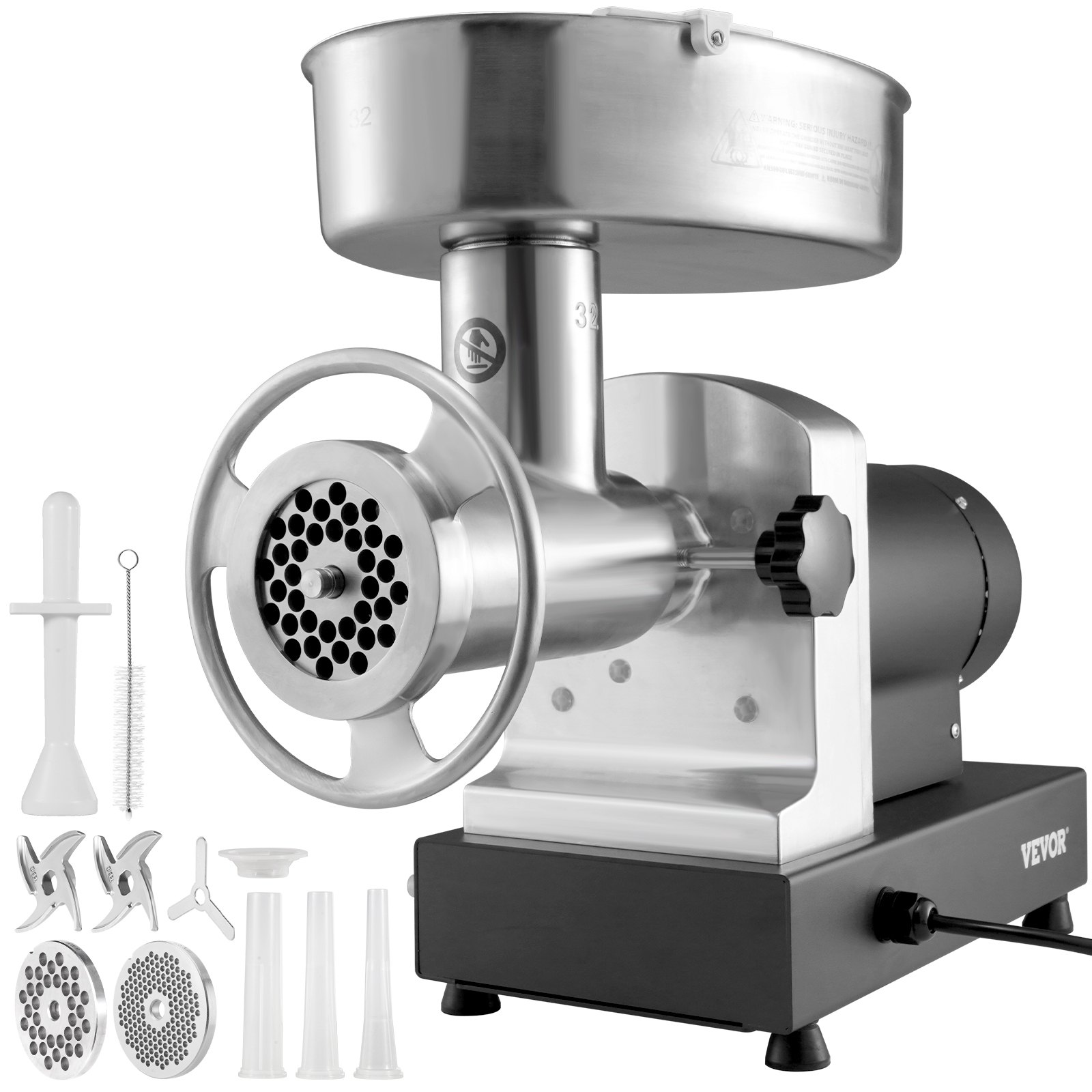 VEVOR Electric Meat Grinder, 992 Lb/H Capacity, 1100W (4600W MAX) Industrial Meat Mincer with 2 Blade, 3 Grinding Plates, Sausage Maker & Kubbe Kit Carbon Steel Commercial Meat Grinder, ETL Listed