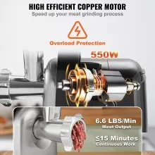 VEVOR Electric Meat Grinder, 6.6 Lb/Min, 550W（2200W MAX) Industrial Meat Mincer with 2 Blade, 3 Grinding Plates, Sausage Maker & Kubbe Kit ABS + Stainless Steel Commercial Meat Grinder, ETL Listed