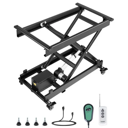 VEVOR Electric Lift Table, 330 lbs Capacity Single Scissor Lift Table, 8 - 28 in Height Adjustable Lifting Platform, Coffee Table lift with 4 Wheels, for Material Handling and Transportation, Black