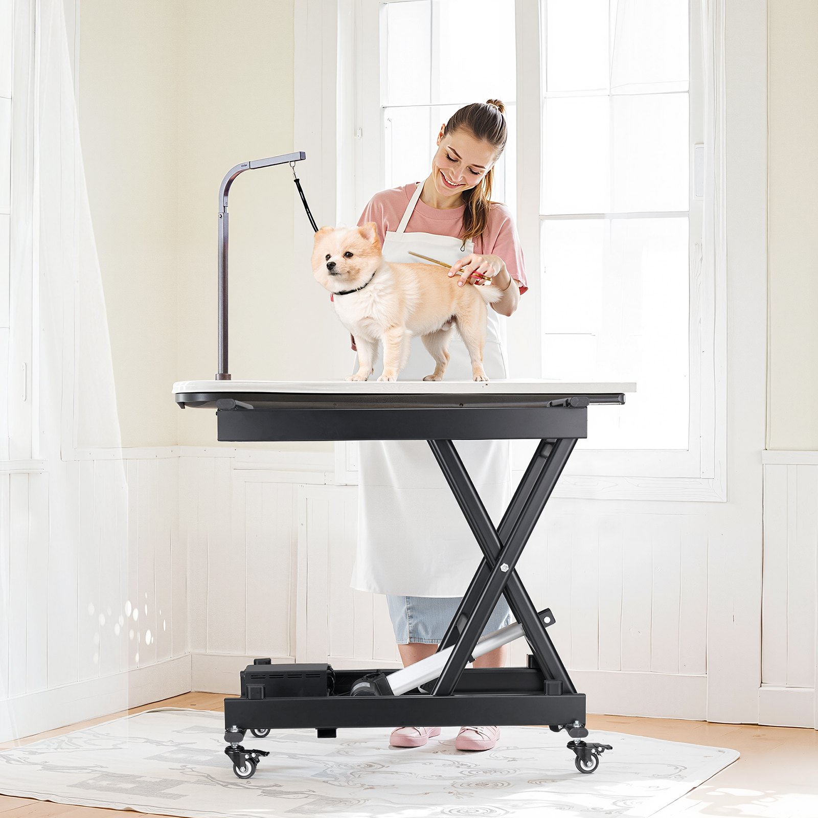 VEVOR Electric Lift Table, 330 lbs Capacity Single Scissor Lift Table, 8 - 28 in Height Adjustable Lifting Platform, Coffee Table lift with 4 Wheels, for Material Handling and Transportation, Black