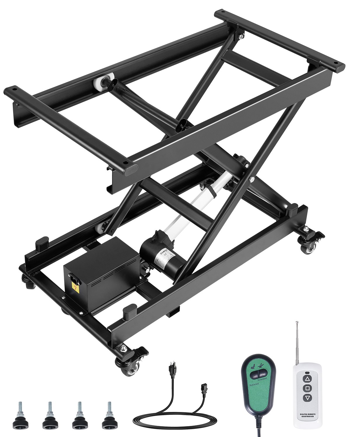 VEVOR Electric Lift Table, 330 lbs Capacity Single Scissor Lift Table, 8 - 28 in Height Adjustable Lifting Platform, Coffee Table lift with 4 Wheels, for Material Handling and Transportation, Black