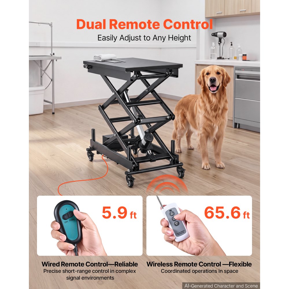 VEVOR Electric Lift Table, 150 kg Capacity Double Scissor Lifting Table, for Material Handling, Moving, Transportation, 1090 mm Max. Height Adjustable Lift Platform, 4 Swivel Casters with Brakes