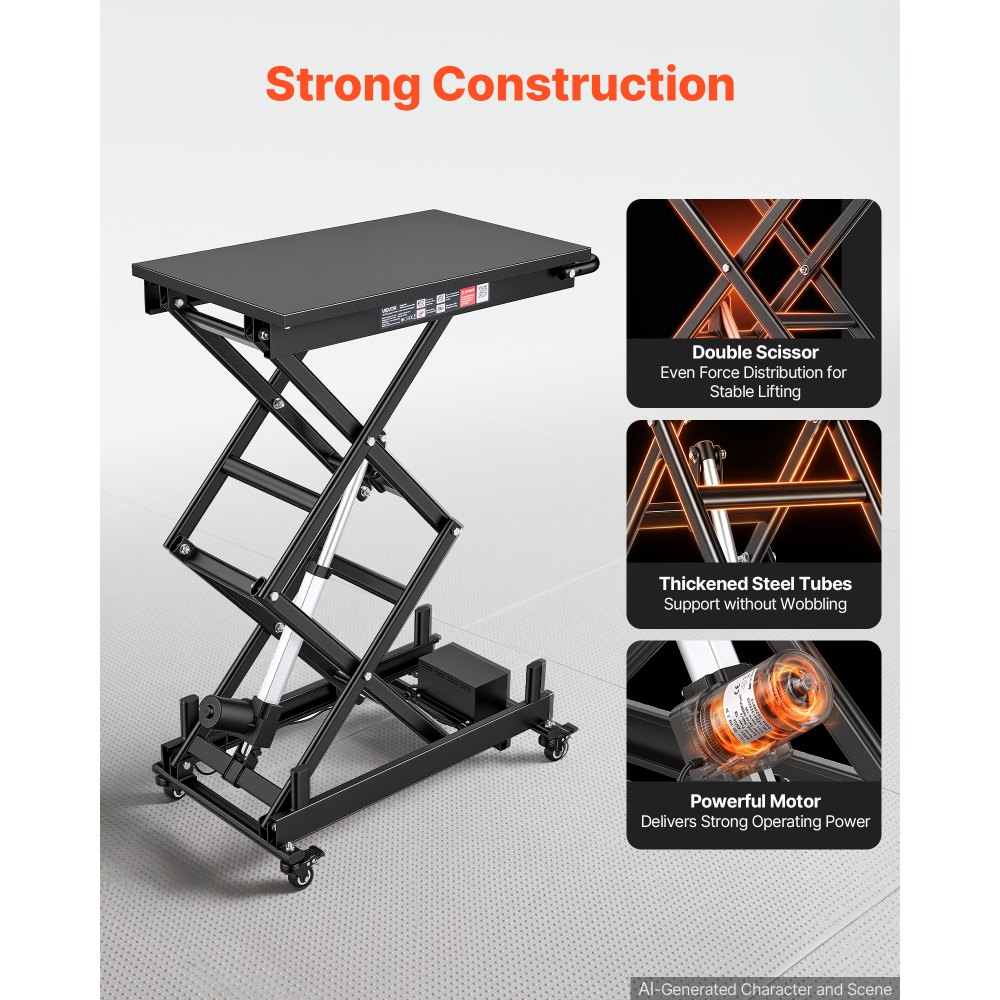 VEVOR Electric Lift Table, 150 kg Capacity Double Scissor Lifting Table, for Material Handling, Moving, Transportation, 1090 mm Max. Height Adjustable Lift Platform, 4 Swivel Casters with Brakes