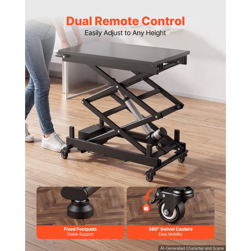 VEVOR Electric Lift Table, 150 kg Capacity Double Scissor Lifting Table, for Material Handling, Moving, Transportation, 1090 mm Max. Height Adjustable Lift Platform, 4 Swivel Casters with Brakes