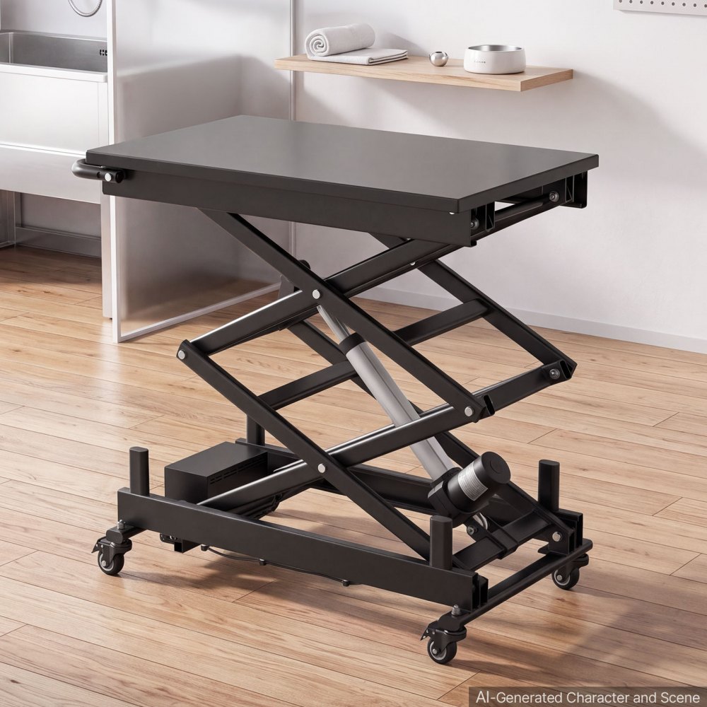 VEVOR Electric Lift Table, 150 kg Capacity Double Scissor Lifting Table, for Material Handling, Moving, Transportation, 1090 mm Max. Height Adjustable Lift Platform, 4 Swivel Casters with Brakes
