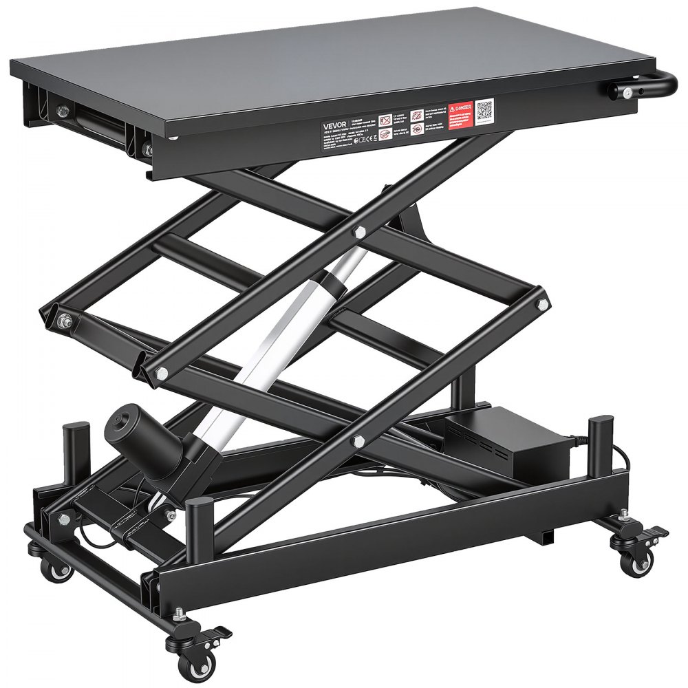 VEVOR Electric Lift Table, 150 kg Capacity Double Scissor Lifting Table, for Material Handling, Moving, Transportation, 1090 mm Max. Height Adjustable Lift Platform, 4 Swivel Casters with Brakes