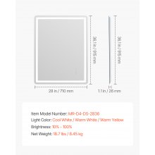 LED Bathroom Mirror 3 Colors Anti-fog Wall Mounted Vanity Mirror 28 x 36 in