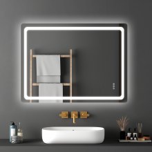 VEVOR LED Bathroom Mirror 3 Colors Anti-fog Wall Mounted Vanity Mirror 36" x 48"