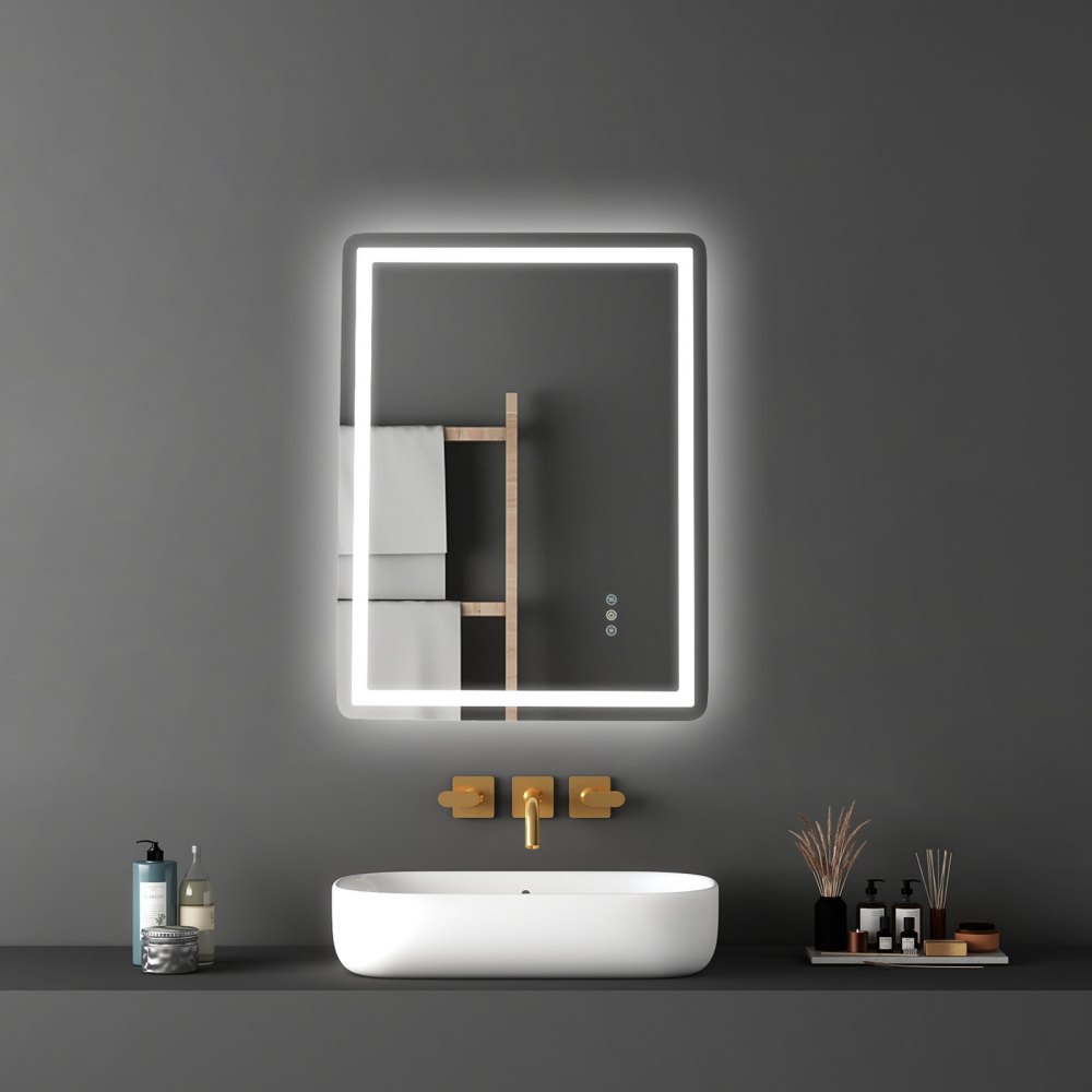 VEVOR LED Bathroom Mirror, 60 x 80 cm LED Bathroom Vanity Mirror with Frontlit and Backlit, Anti-Fog Memory Mirror with Lights, Stepless 3 Colors Temperature Dimmable Bathroom Mirror, Wall Mounted