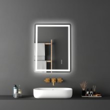 VEVOR LED Bathroom Mirror 3 Colors Anti-fog Wall Mounted Vanity Mirror 60 x 80cm