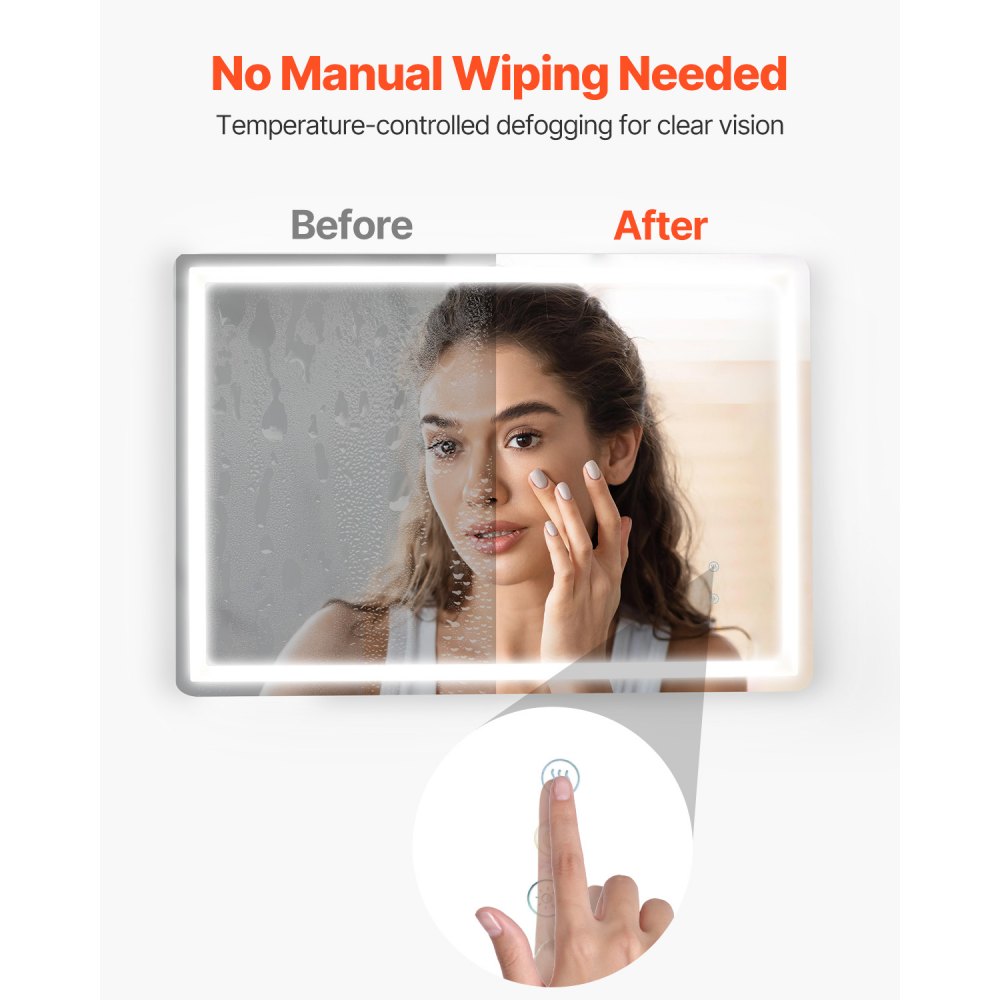 VEVOR LED Bathroom Mirror, 70 x 100 cm LED Bathroom Vanity Mirror with Frontlit and Backlit, Anti-Fog Memory Mirror with Lights, Stepless 3 Colors Temperature Dimmable Bathroom Mirror, Wall Mounted